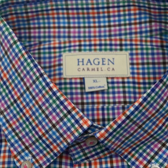 GORGEOUS Hagen Carmel Multicolor Small Check Cotton Man's Shirt XL 17.5x36 - Picture 2 of 4